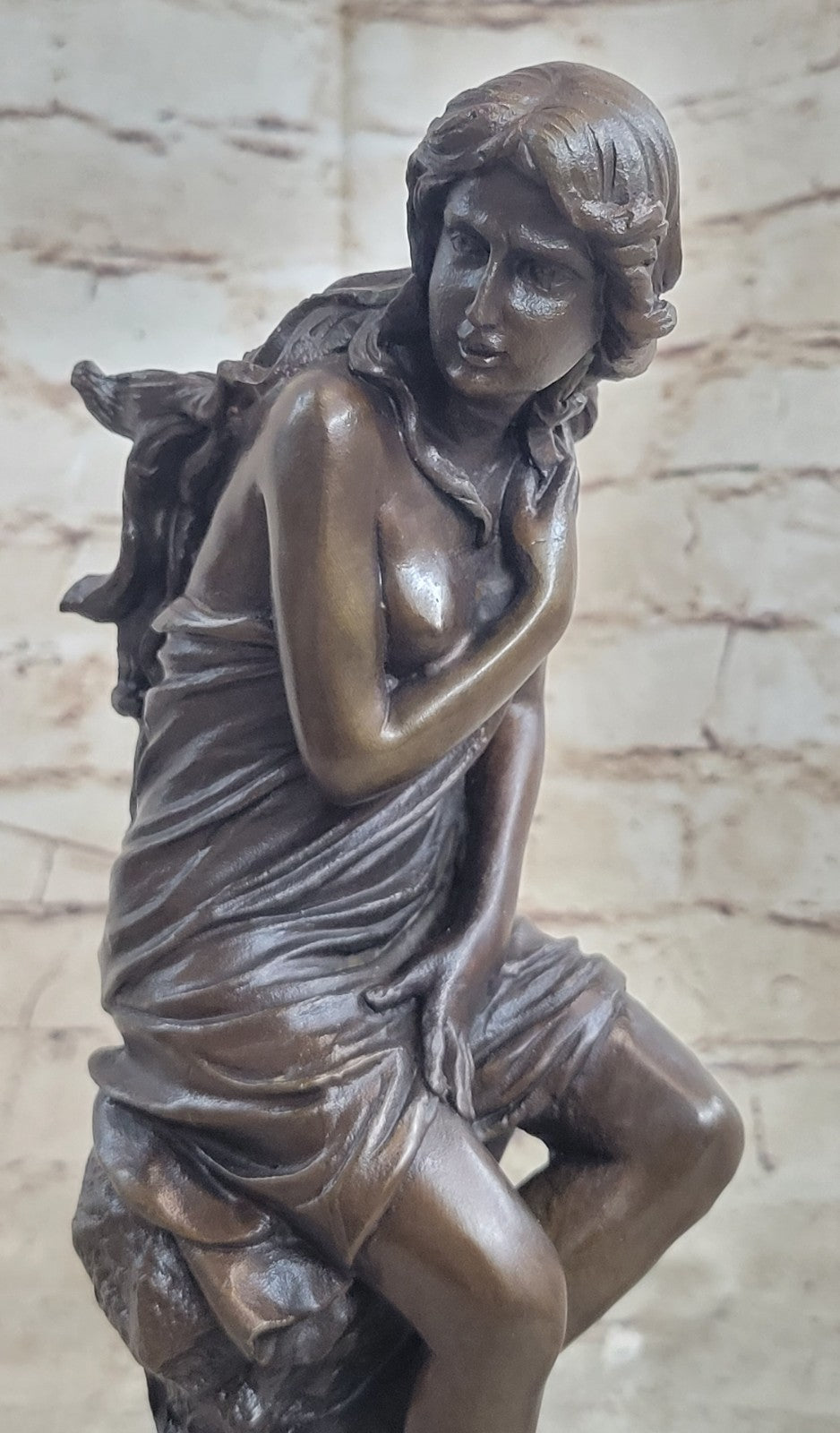 Hot Cast Roche Maiden Semi Nude Woman Bronze Sculpture Statue
