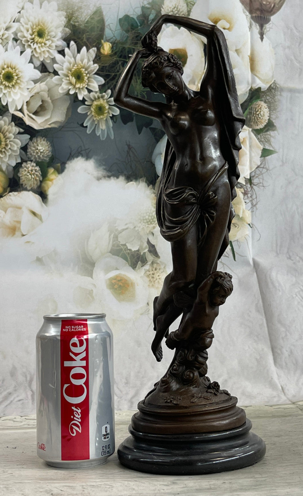 Putti Cherub Angel Cupid Mother`s Day Gift Bronze Marble Statue Romantic Nude
