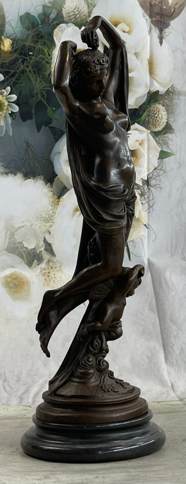 Putti Cherub Angel Cupid Mother`s Day Gift Bronze Marble Statue Romantic Nude
