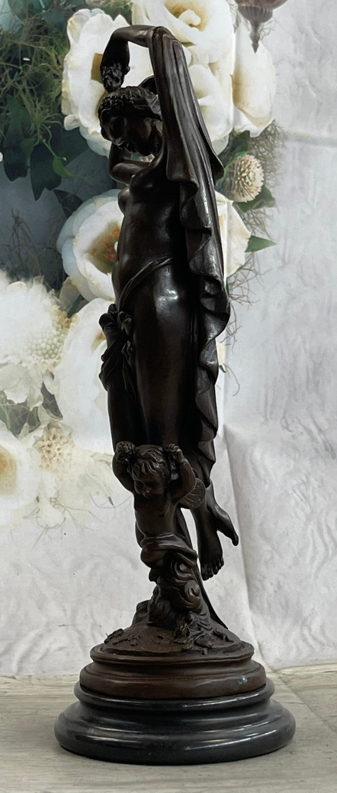 Putti Cherub Angel Cupid Mother`s Day Gift Bronze Marble Statue Romantic Nude