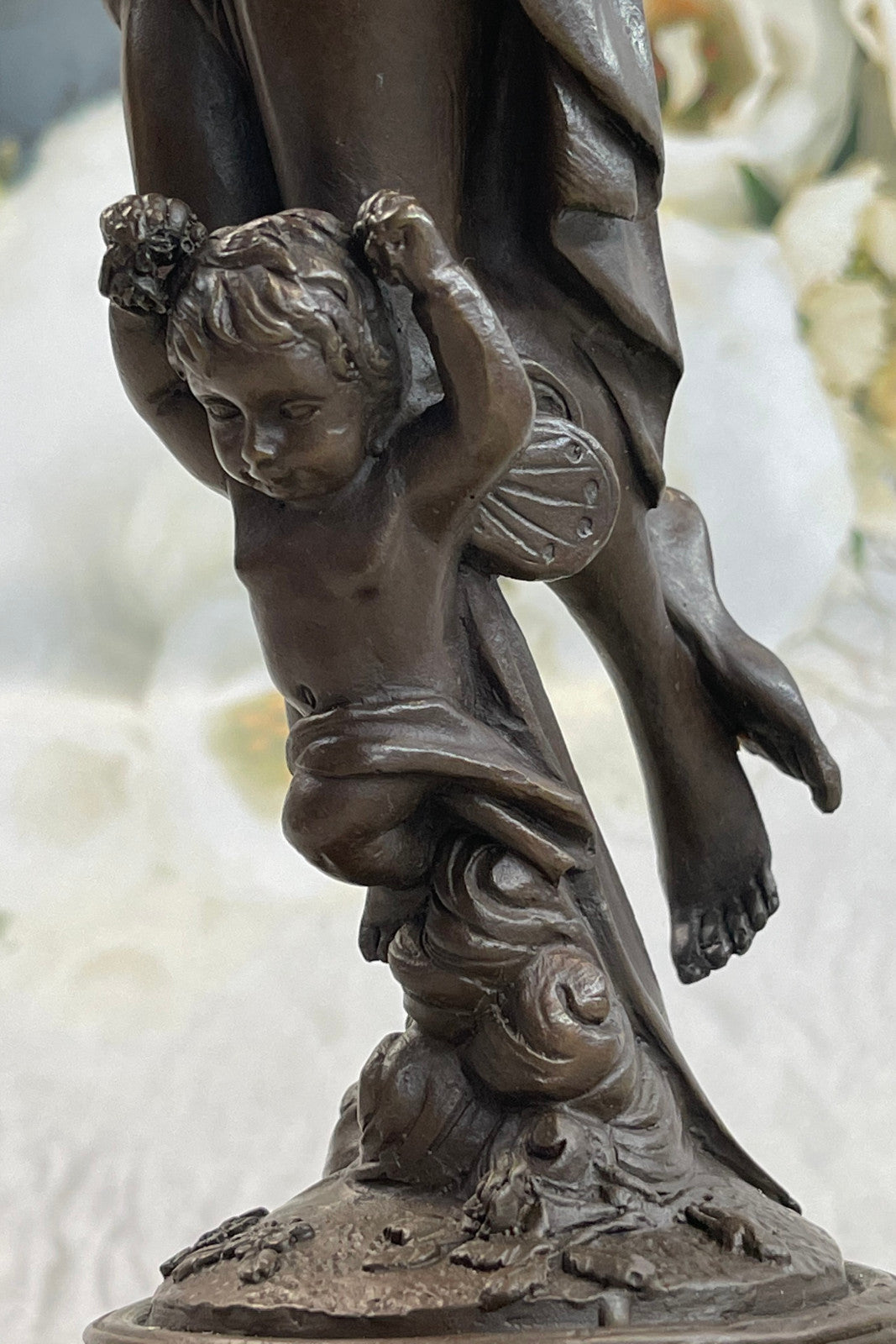Putti Cherub Angel Cupid Mother`s Day Gift Bronze Marble Statue Romantic Nude