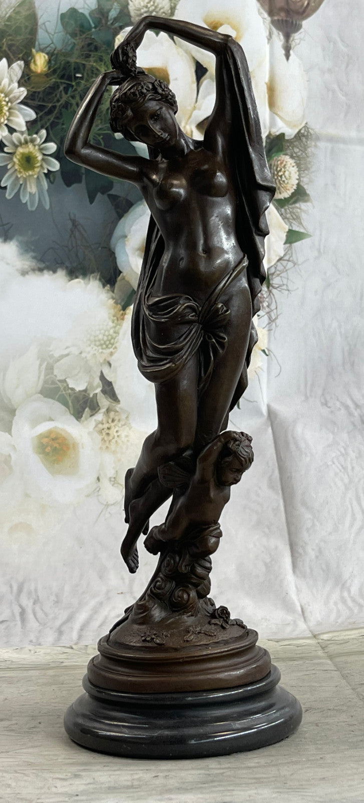 Putti Cherub Angel Cupid Mother`s Day Gift Bronze Marble Statue Romantic Nude
