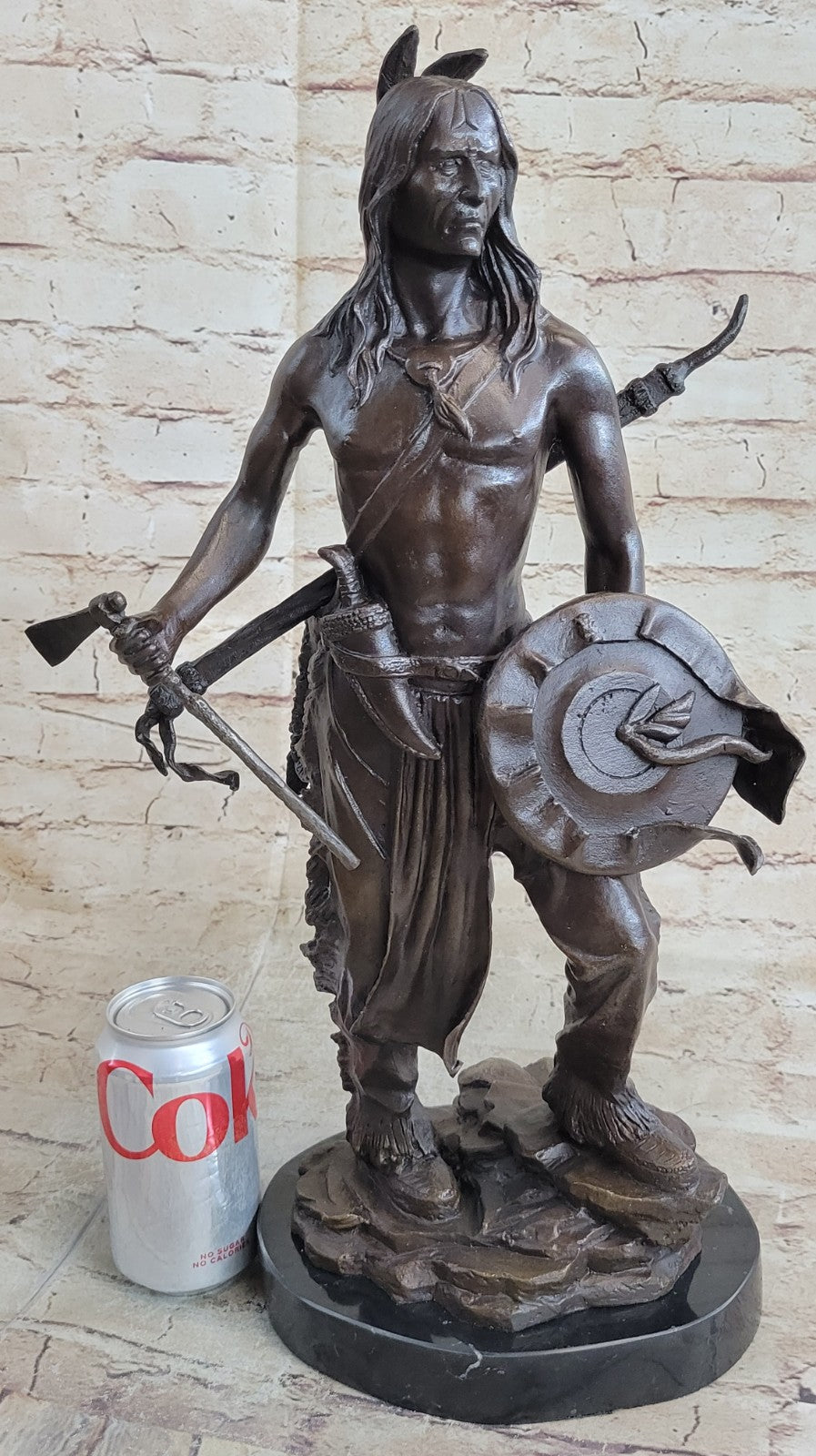 Signed Native American Indian Warrior Bronze Sculpture Statue Figurine Art Deco