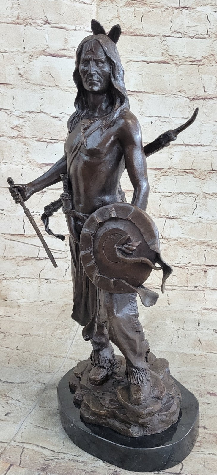 Signed Native American Indian Warrior Bronze Sculpture Statue Figurine Art Deco