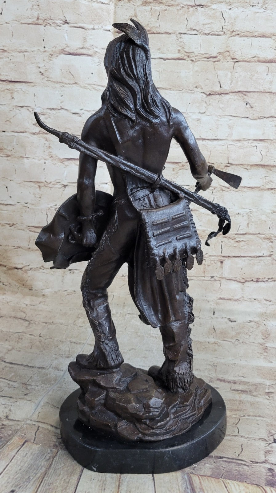 Signed Native American Indian Warrior Bronze Sculpture Statue Figurine Art Deco