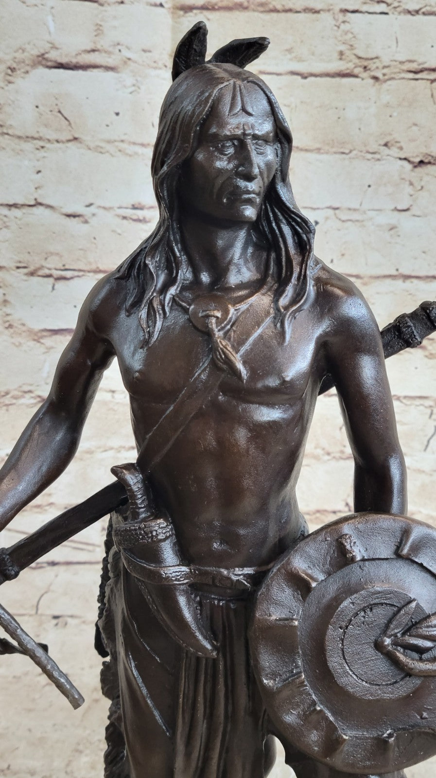 Signed Native American Indian Warrior Bronze Sculpture Statue Figurine Art Deco