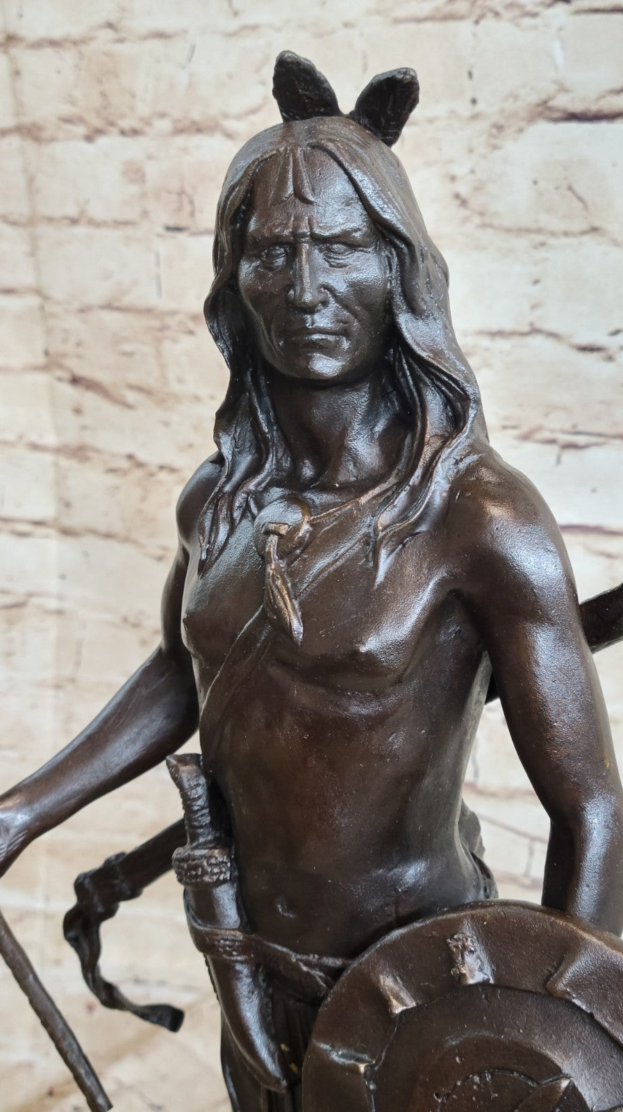 Signed Native American Indian Warrior Bronze Sculpture Statue Figurine Art Deco