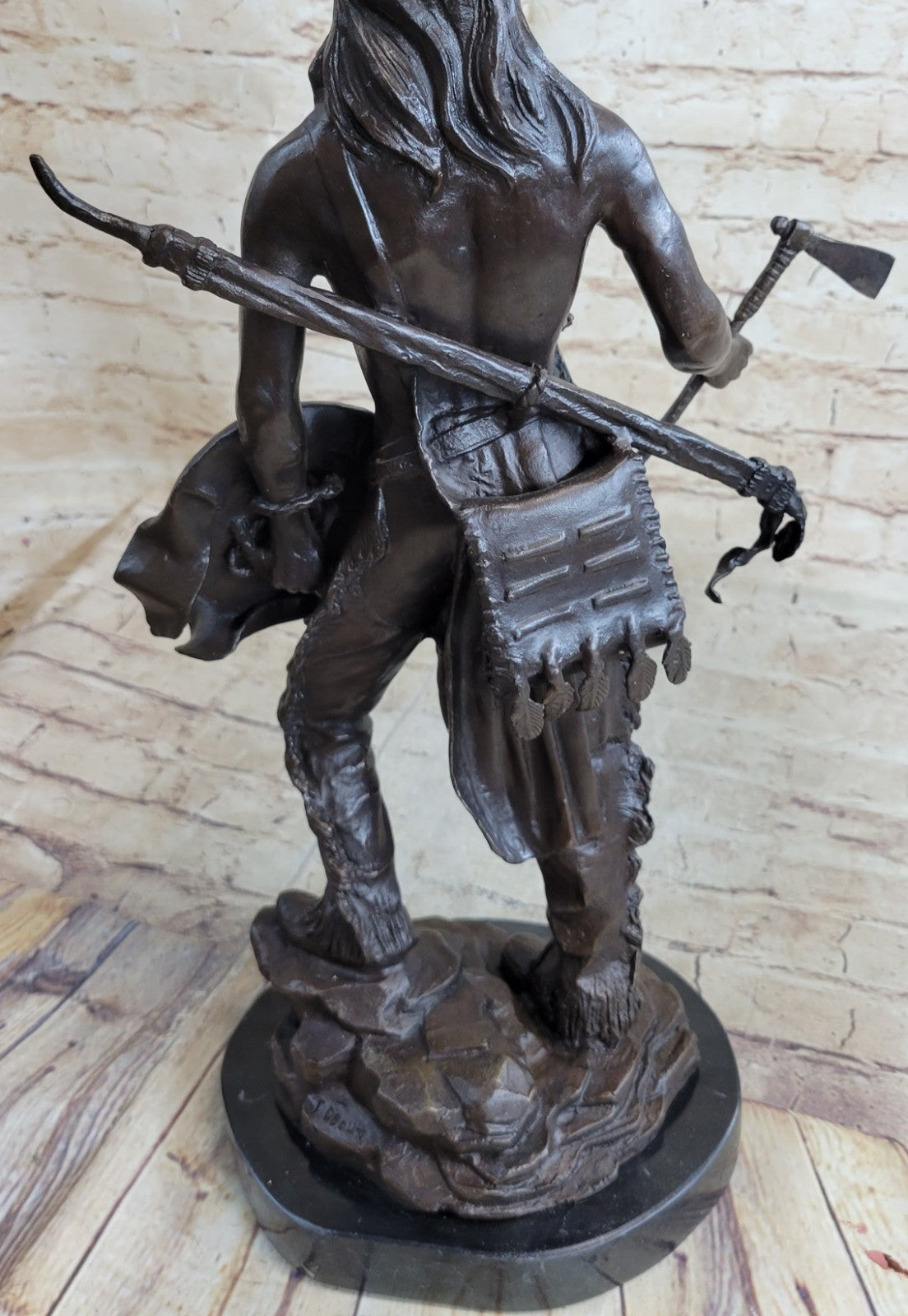 Signed Native American Indian Warrior Bronze Sculpture Statue Figurine Art Deco
