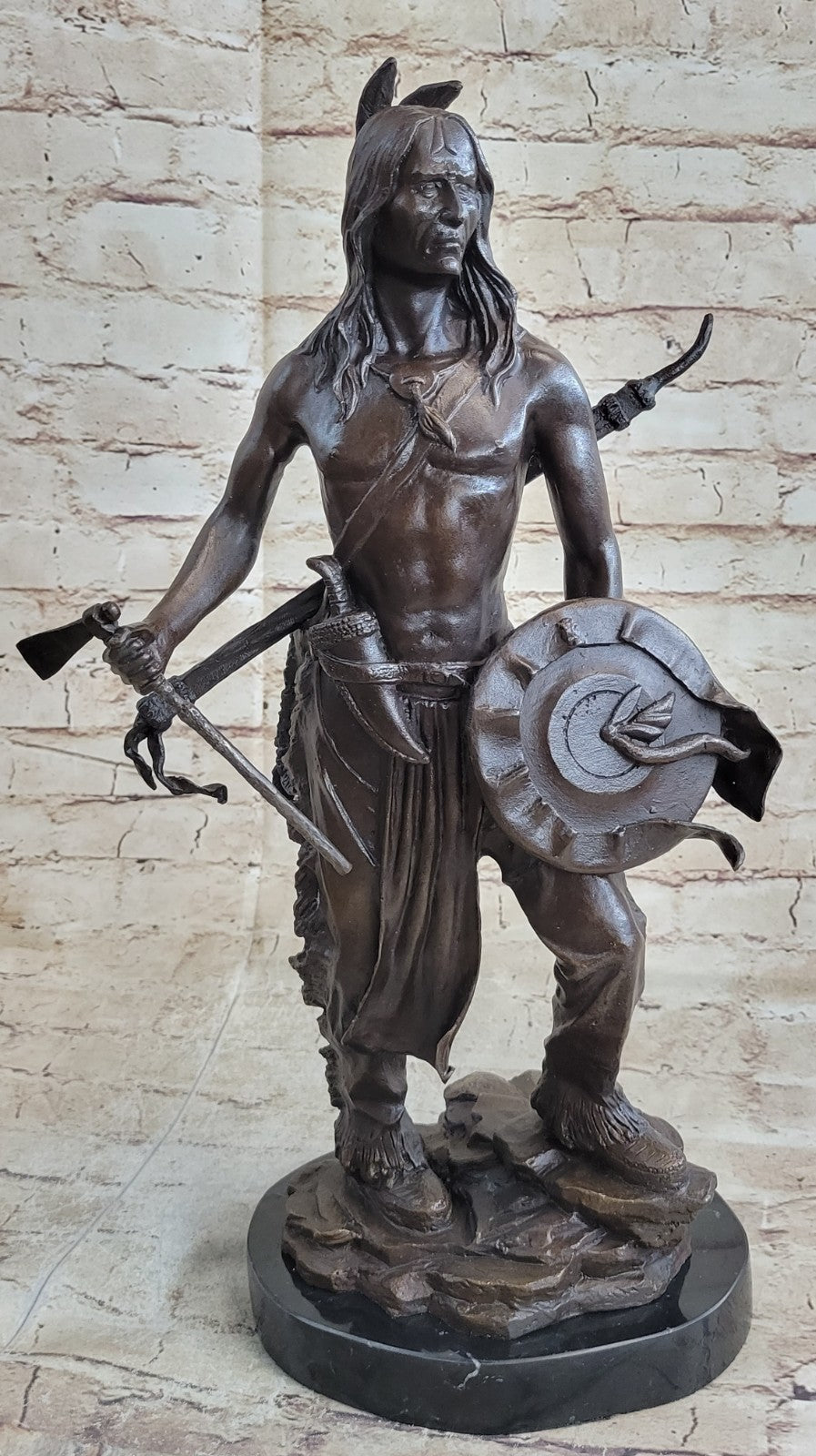 Signed Native American Indian Warrior Bronze Sculpture Statue Figurine Art Deco