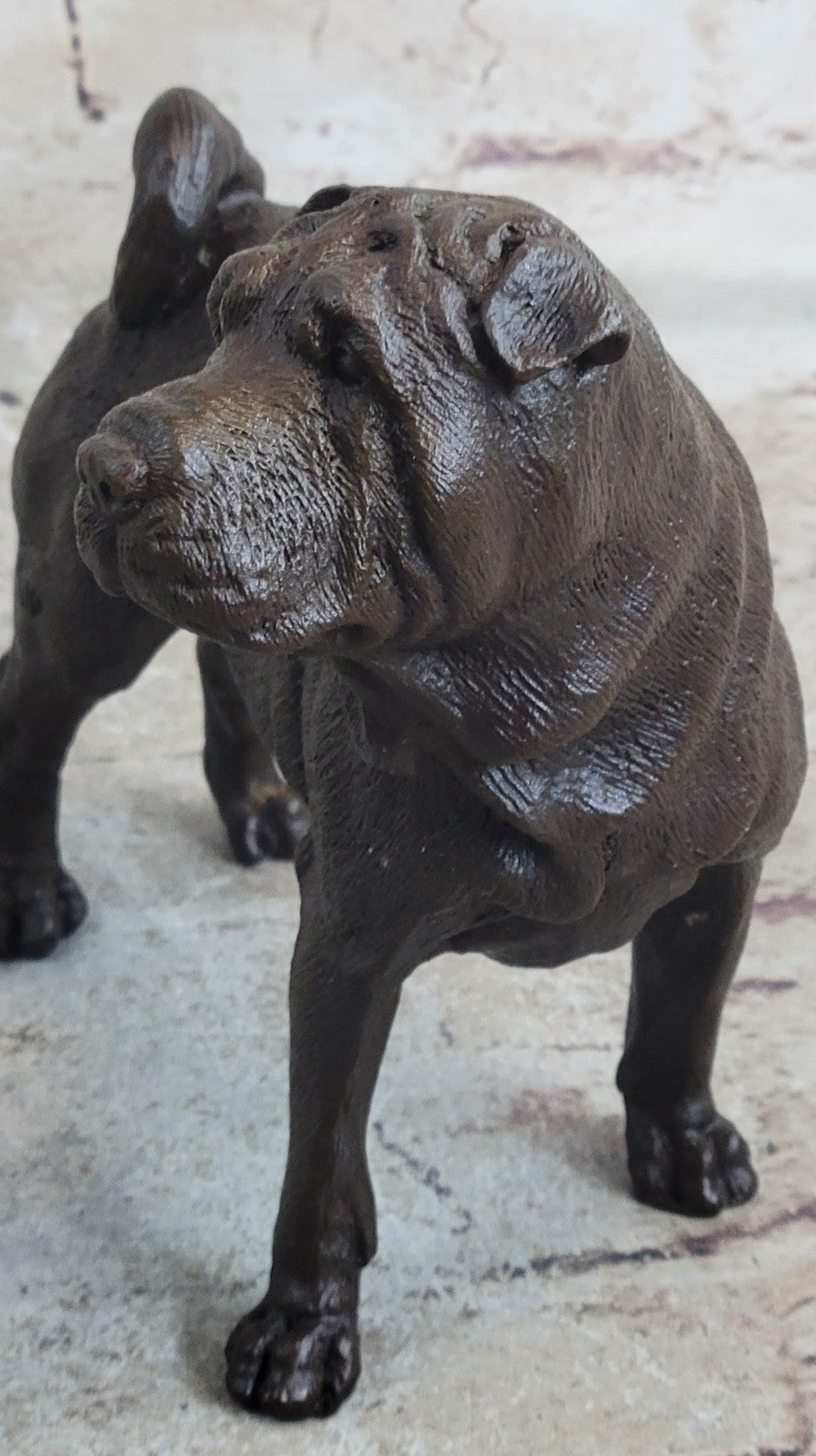 Magnificent Vintage Bronze "Shar pei Heads" Book End/Paperweights Sculpture 