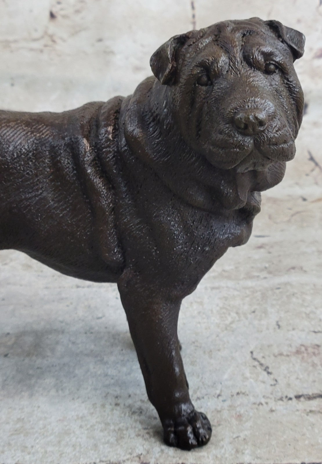 Magnificent Vintage Bronze "Shar pei Heads" Book End/Paperweights Sculpture 