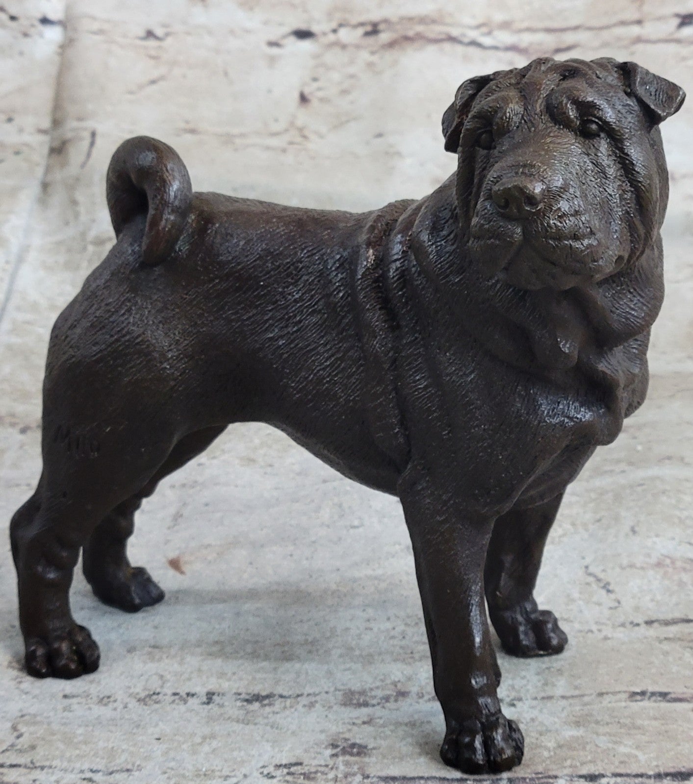 Magnificent Vintage Bronze "Shar pei Heads" Book End/Paperweights Sculpture 