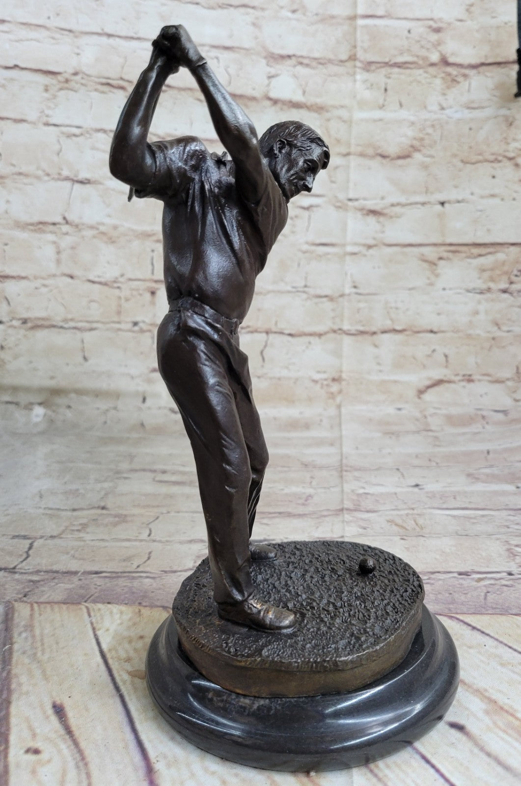 9" Vintage Bronze Sculpture Figurine Statue Art Golfer Swing Golf hand Made
