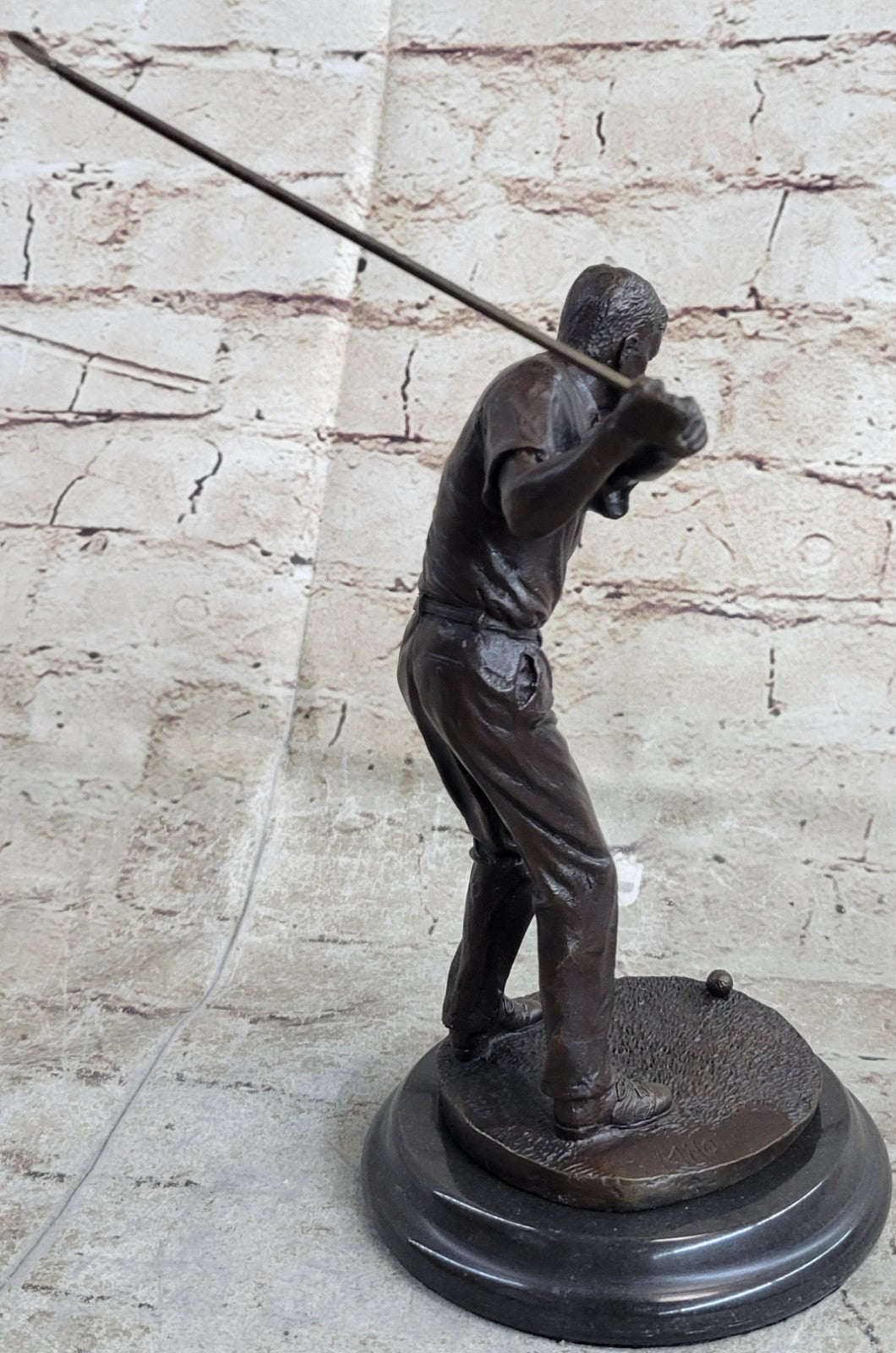 Signed Milo Golfer Golf Game Trophy Bronze Marble Base Figurine Figure Home Deco