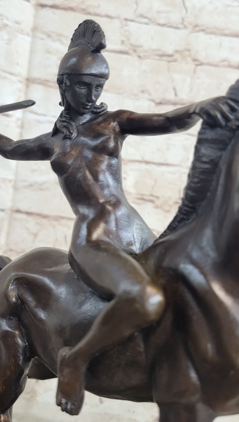 Original Vitaleh Female Amazon Girl With Hat Bronze Sculpture Marble Base Statue