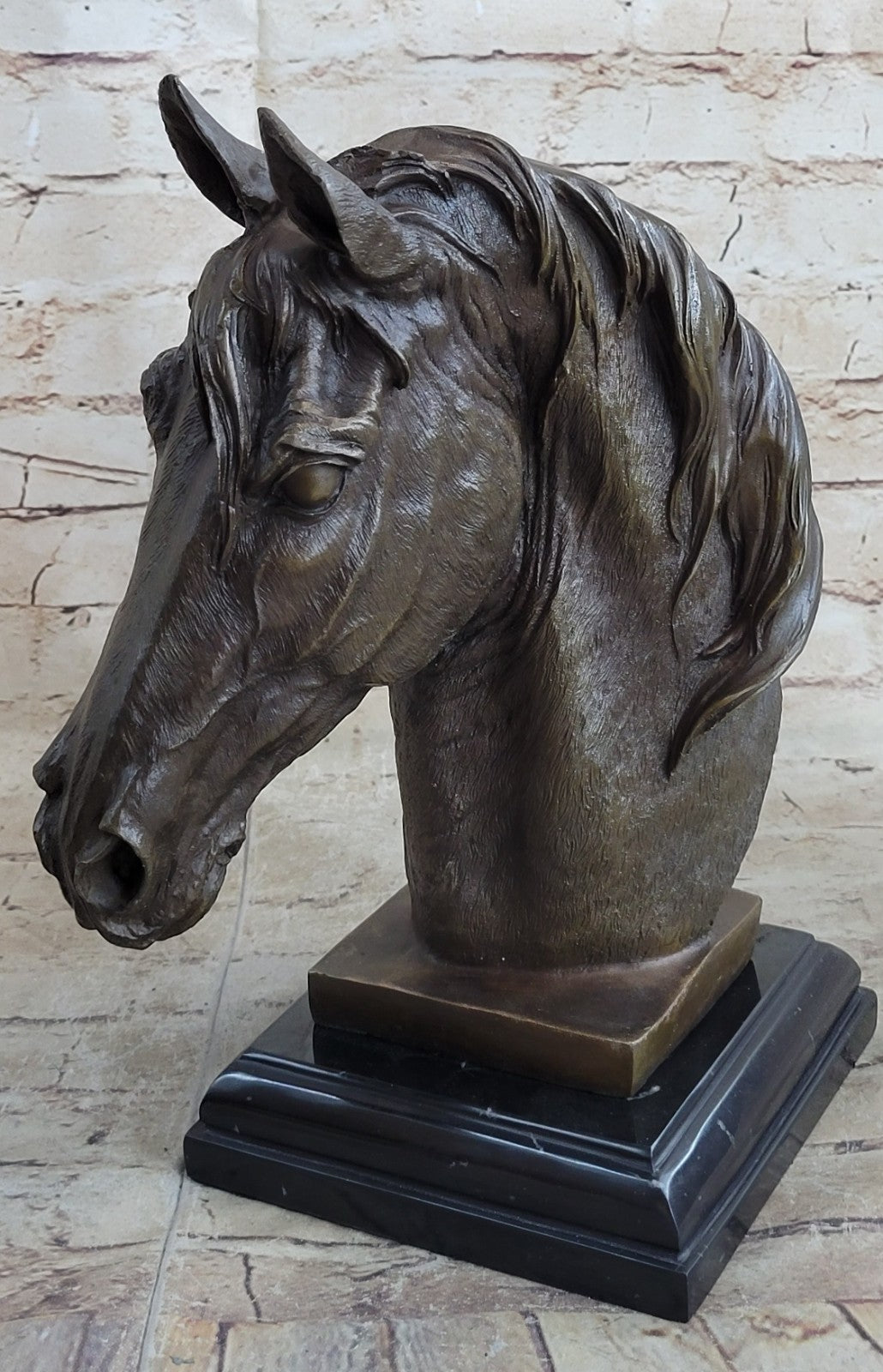 Solid Bronze Canova Horse Head Sculpture Bust Marble Base Art Deco Figurine Sale