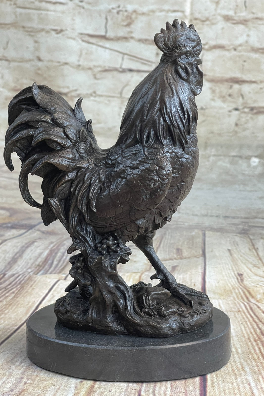 Handcrafted Detailed Hot Cast Farm Rooster Farm Decoration Bronze Sculpture Sale