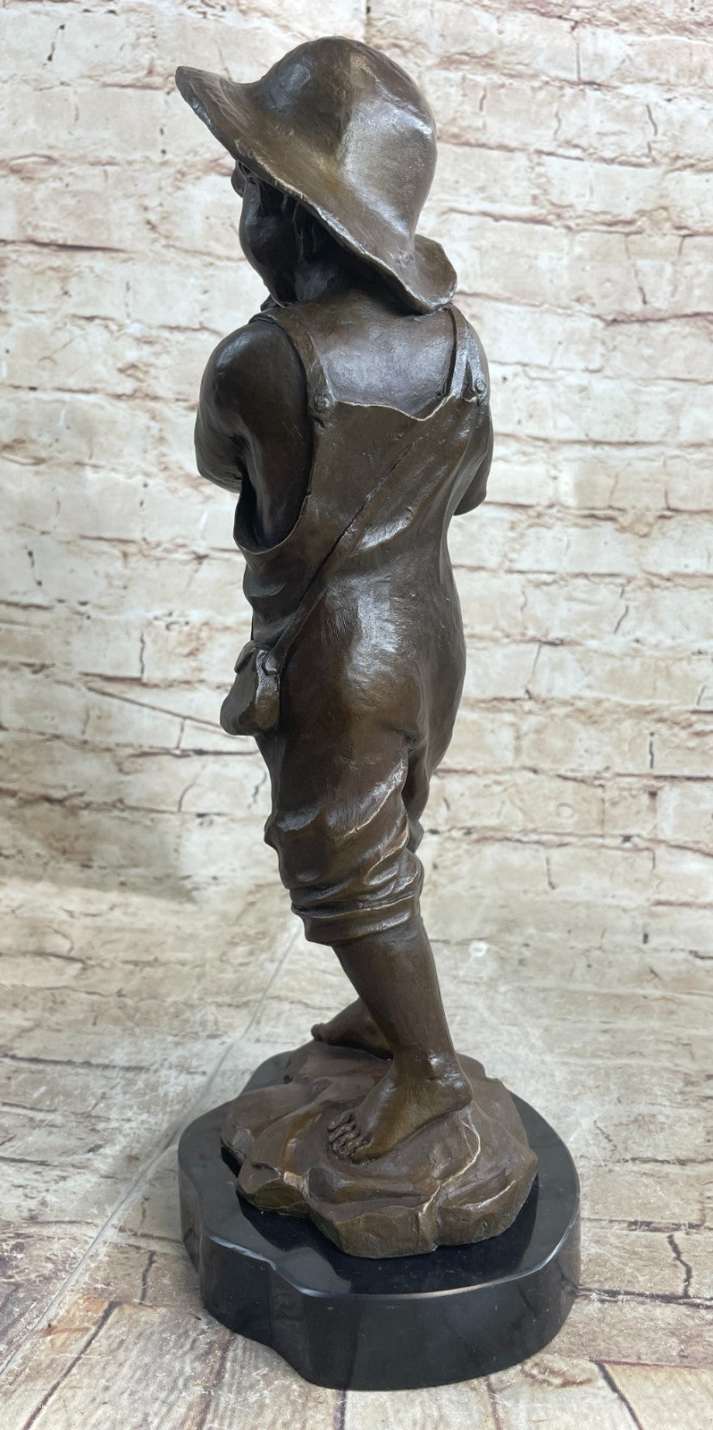 Genuine Solid Bronze Sculpture cute boy with baby Lam Farm decoration Figurine