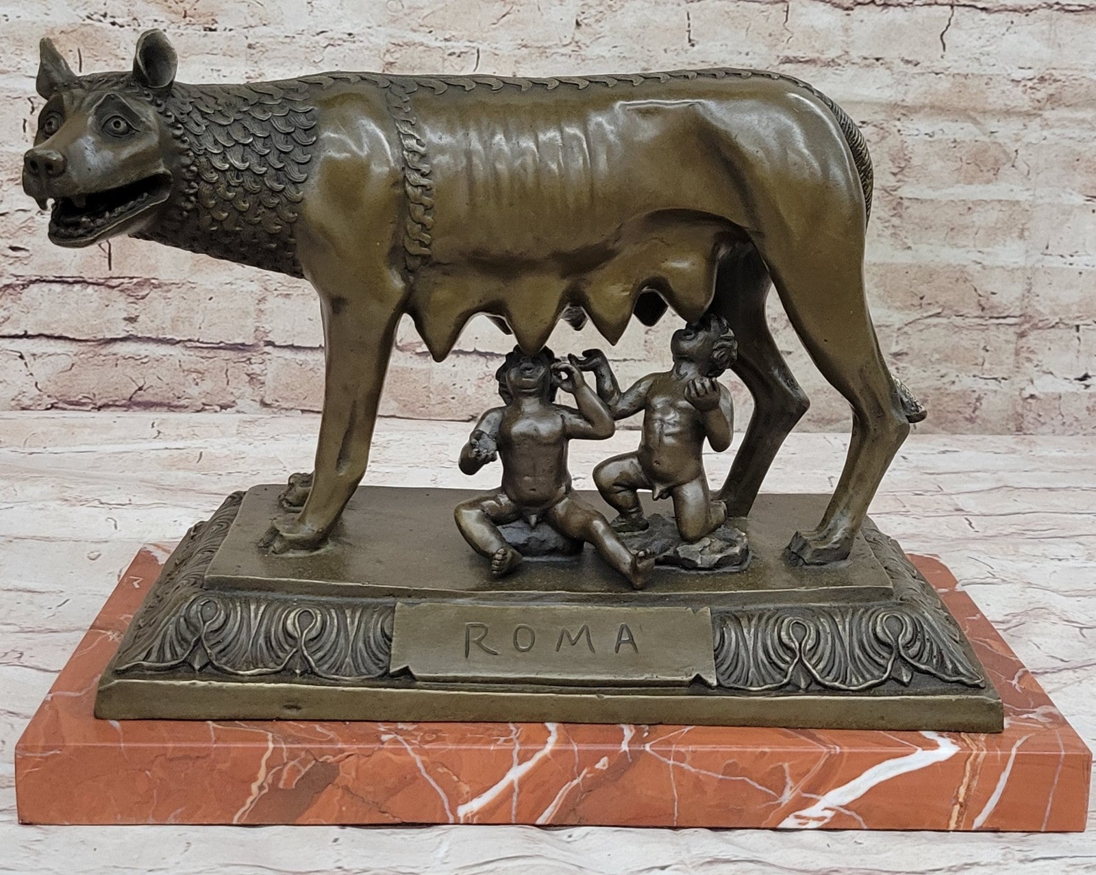 HOT CAST LARGE SHE_WOLF ROMULUS AND RAMUS MUSUEM QUALITY CLASSIC ARTWORK BRONZE