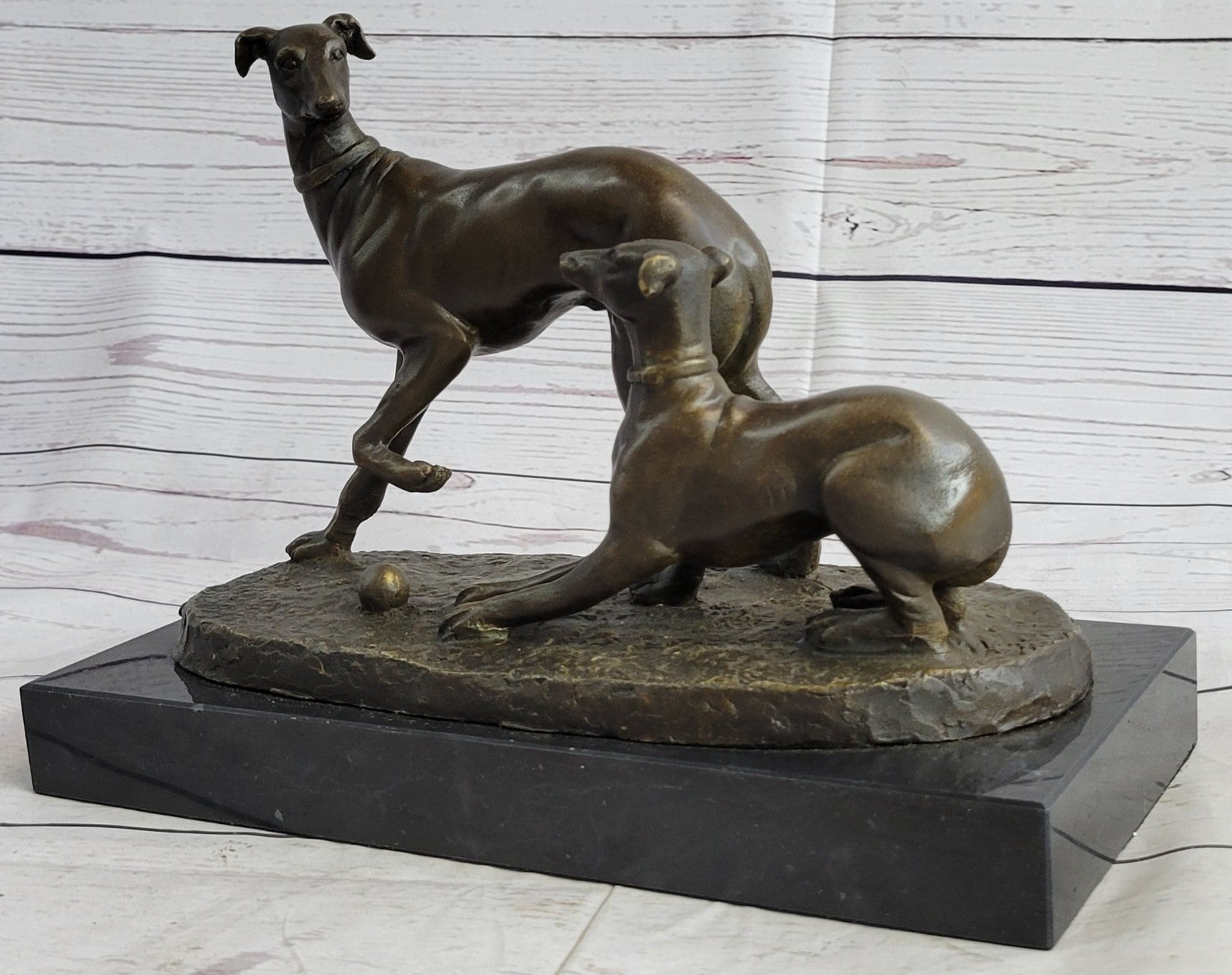 Art Deco Two Cute Greyhound Dog Dogs Musuem Quality Artwork by Mene