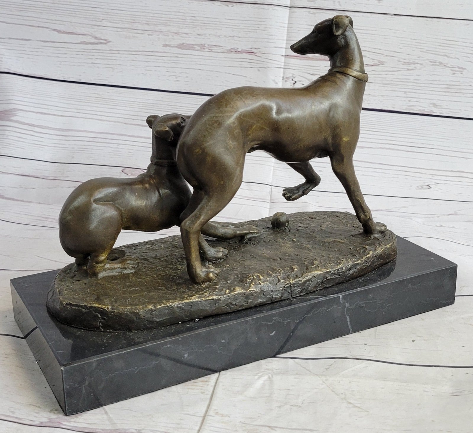 Art Deco Two Cute Greyhound Dog Dogs Musuem Quality Artwork by Mene