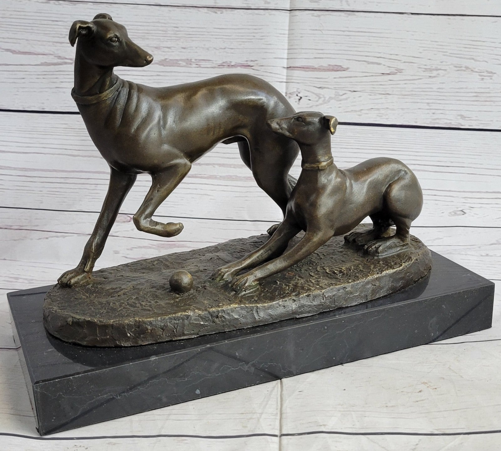 Art Deco Two Cute Greyhound Dog Dogs Musuem Quality Artwork by Mene