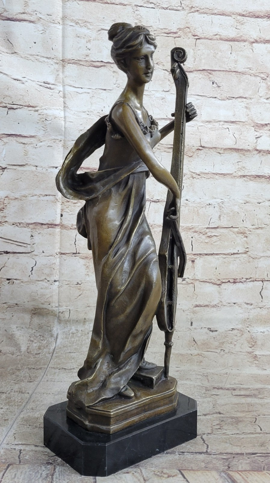 Modernist Musician Bronze Sculpture Cello Instrument Player Signed Leonard Sale