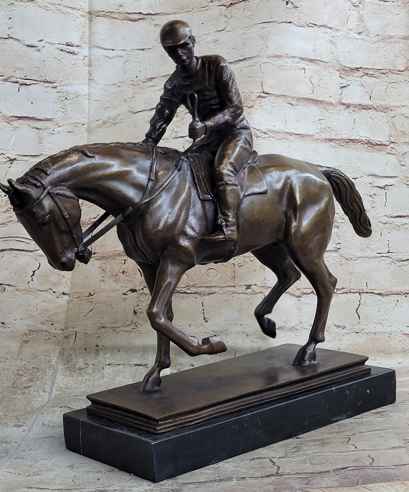 The Unexpected Winner Signed French Artist Miguel Lopez Bronze Horse and Jockey