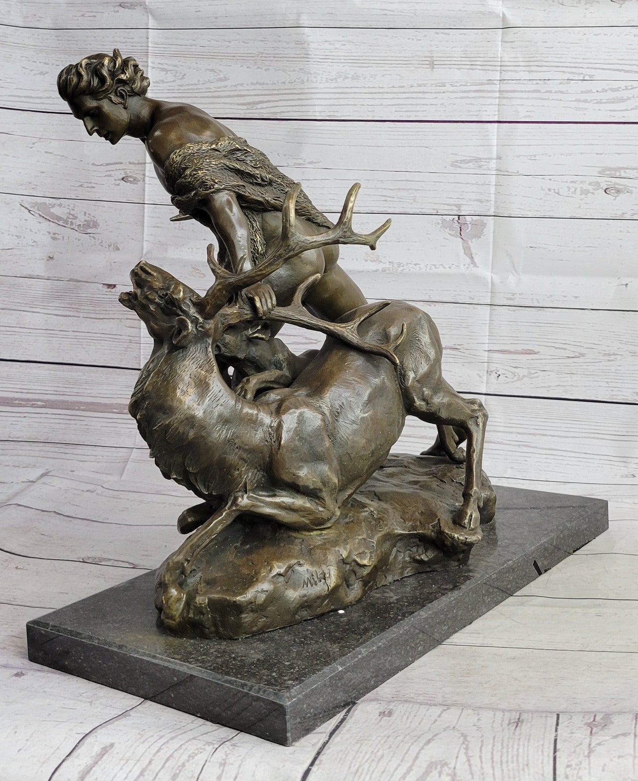 Bronze Sculpture Greek Mythology Enormous Hind Deer and Hercules by Vitaleh