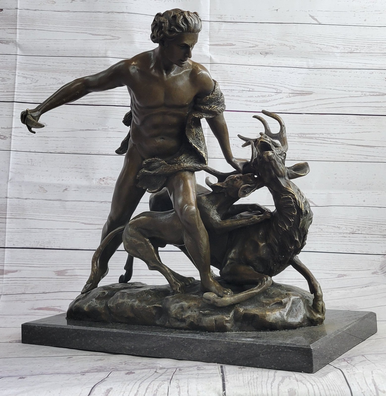 Bronze Sculpture Greek Mythology Enormous Hind Deer and Hercules by Vitaleh