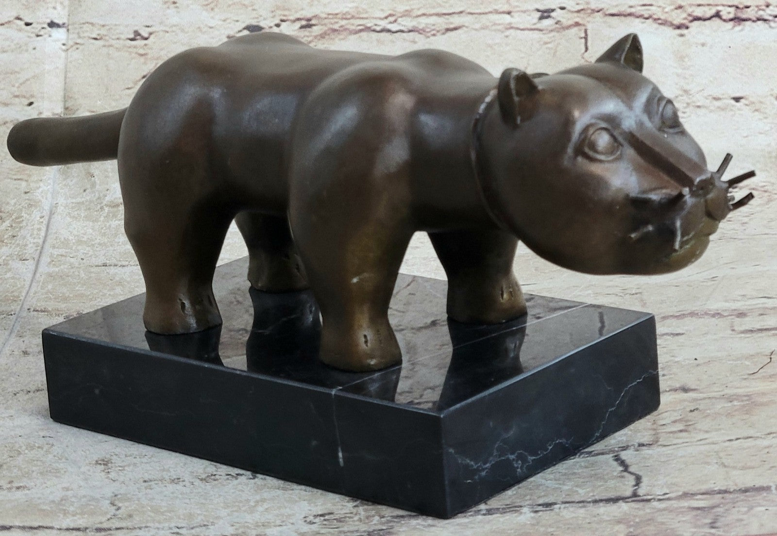 Handcrafted Detailed Hot Cast Cat by Botero Bronze Sculpture Statue Figure Sale