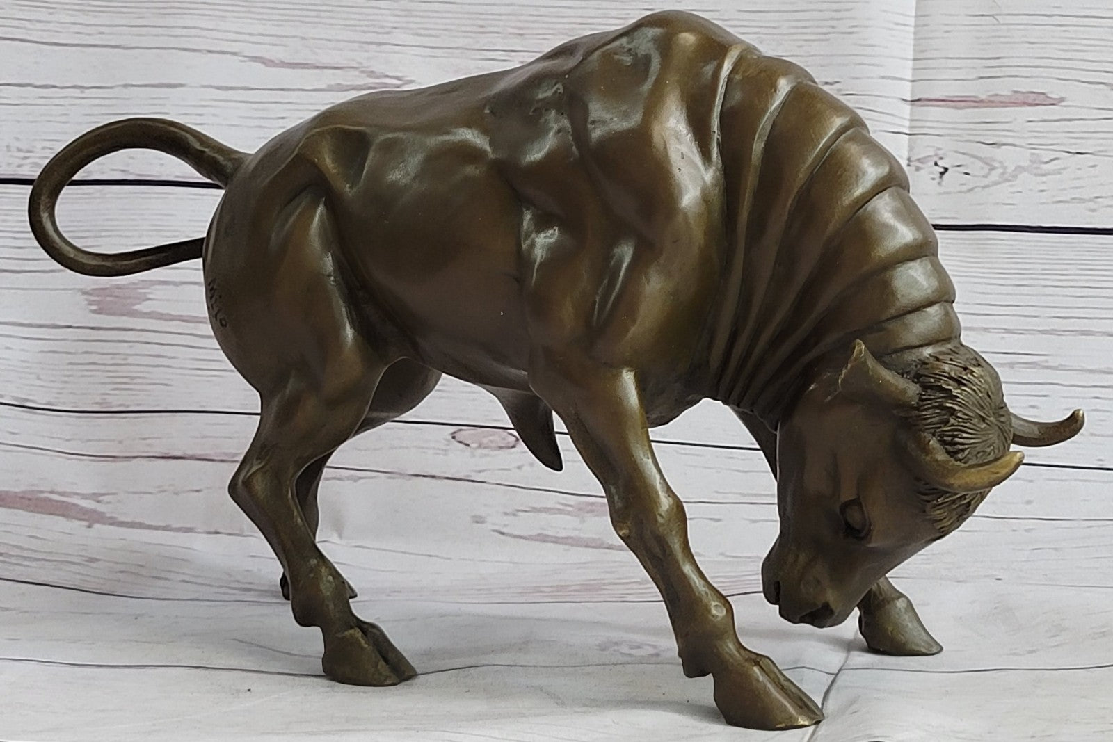 Handcrafted bronze sculpture SALE Decor Base Spanish Bull Male Milo Signed