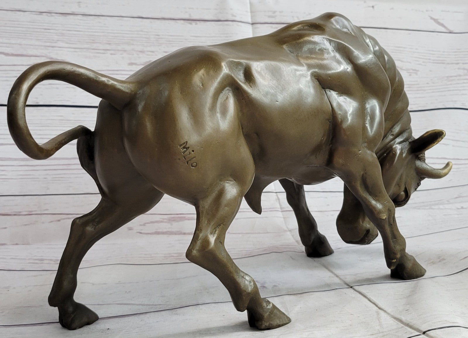 Handcrafted bronze sculpture SALE Decor Base Spanish Bull Male Milo Signed