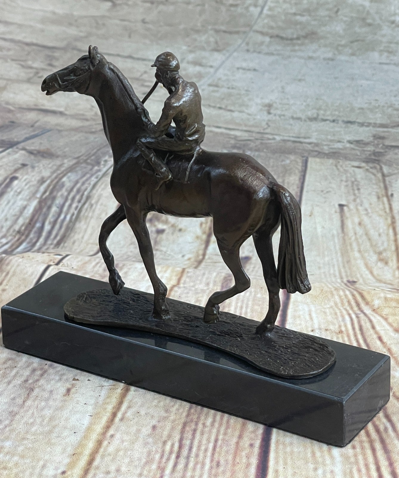 Handcrafted bronze sculpture SALE Anime Marble Horse With Jockey Original Signed