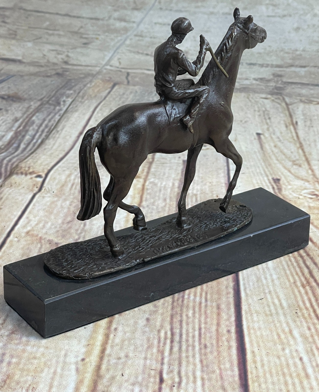 Handcrafted bronze sculpture SALE Anime Marble Horse With Jockey Original Signed
