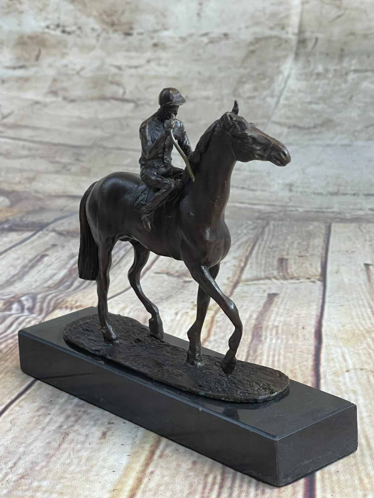 Handcrafted bronze sculpture SALE Anime Marble Horse With Jockey Original Signed