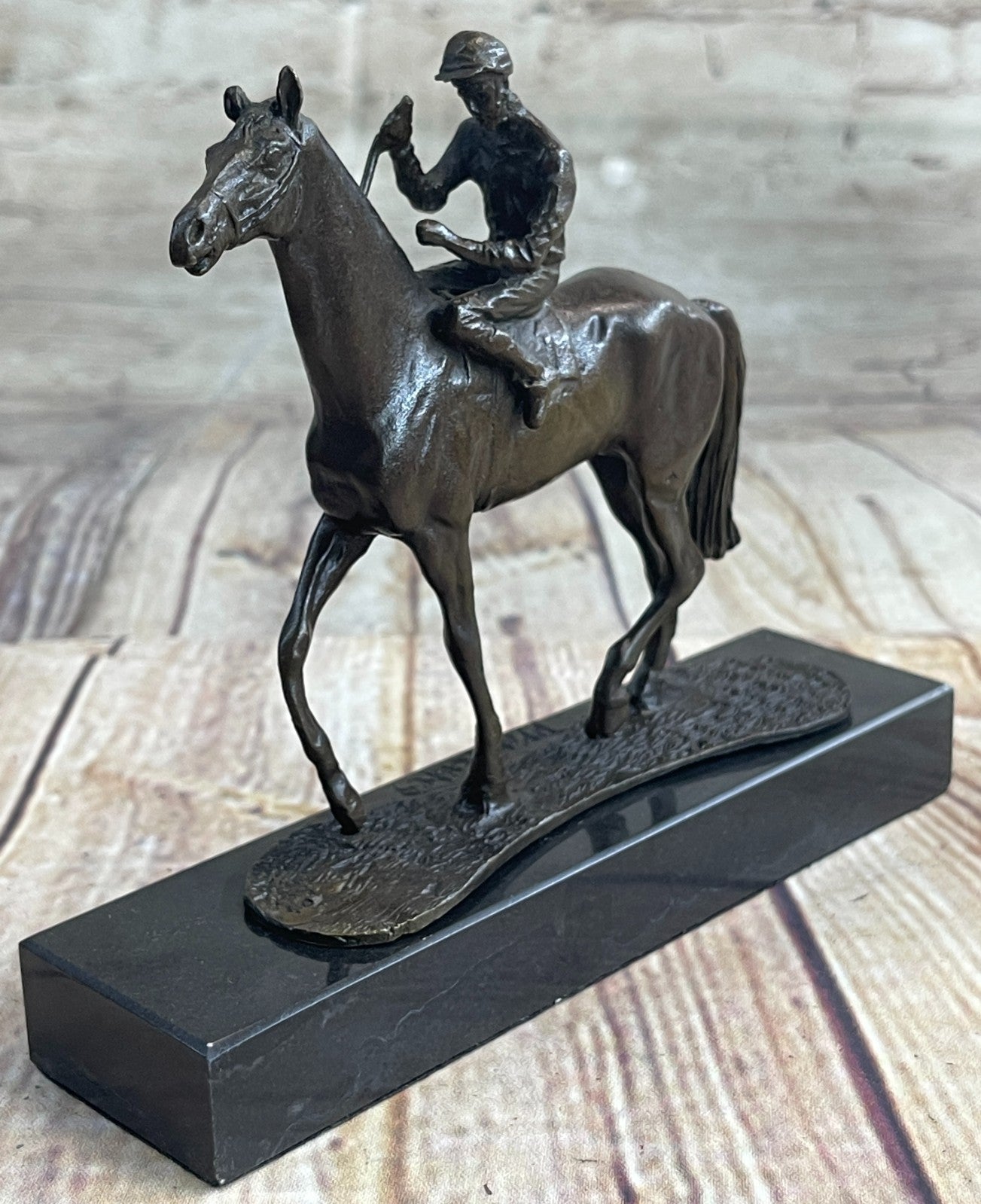 Handcrafted bronze sculpture SALE Anime Marble Horse With Jockey Original Signed