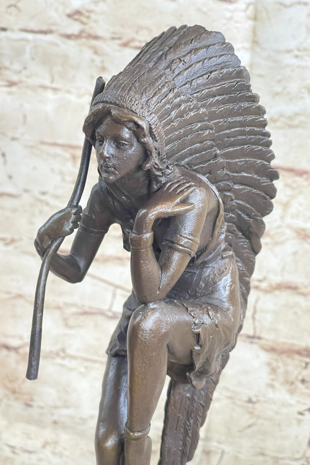 Art Deco Western Work Native Indain Woman Artwork 100% Solid Bronze Statue