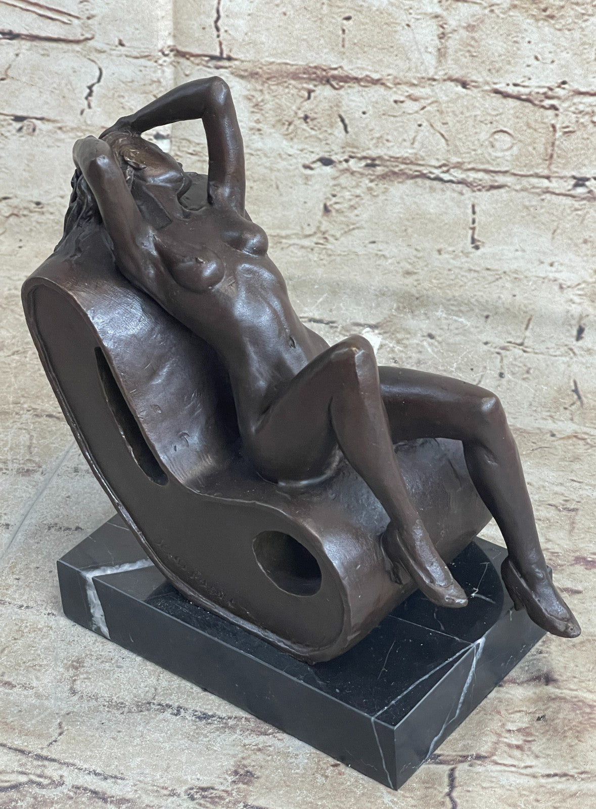 Thumb SIGNED DECO BRONZE SCULPTURE CUBISM NUDE GIRL ABSTRACT MODERN ART STATUE