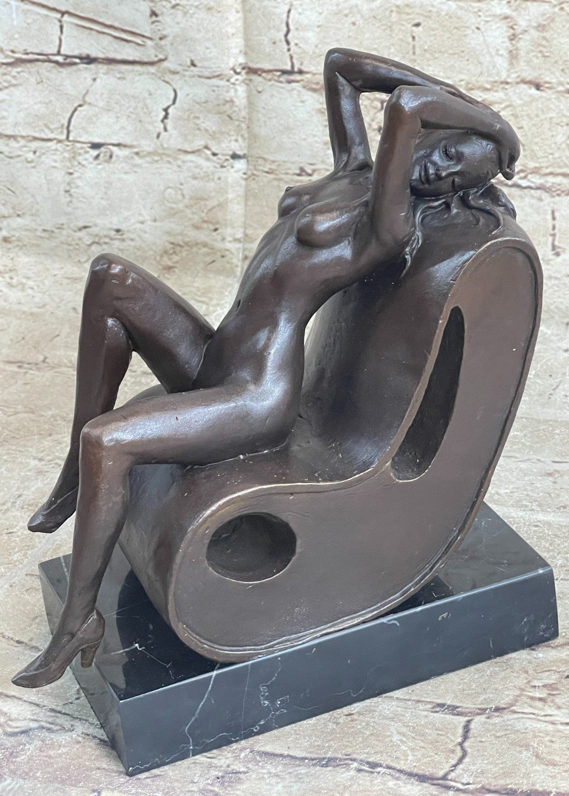 Thumb SIGNED DECO BRONZE SCULPTURE CUBISM NUDE GIRL ABSTRACT MODERN ART STATUE
