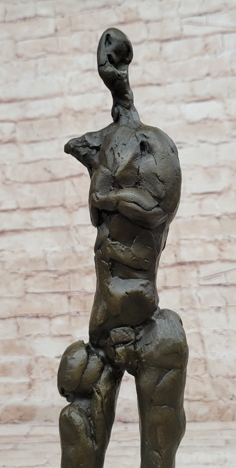 MODERNIST ABSTRACT BRONZE MALE NUDE SCULPTURE SIGNED MID CENTURY MARBLE BOOKEND
