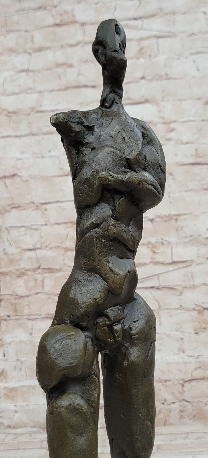 MODERNIST ABSTRACT BRONZE MALE NUDE SCULPTURE SIGNED MID CENTURY MARBLE BOOKEND