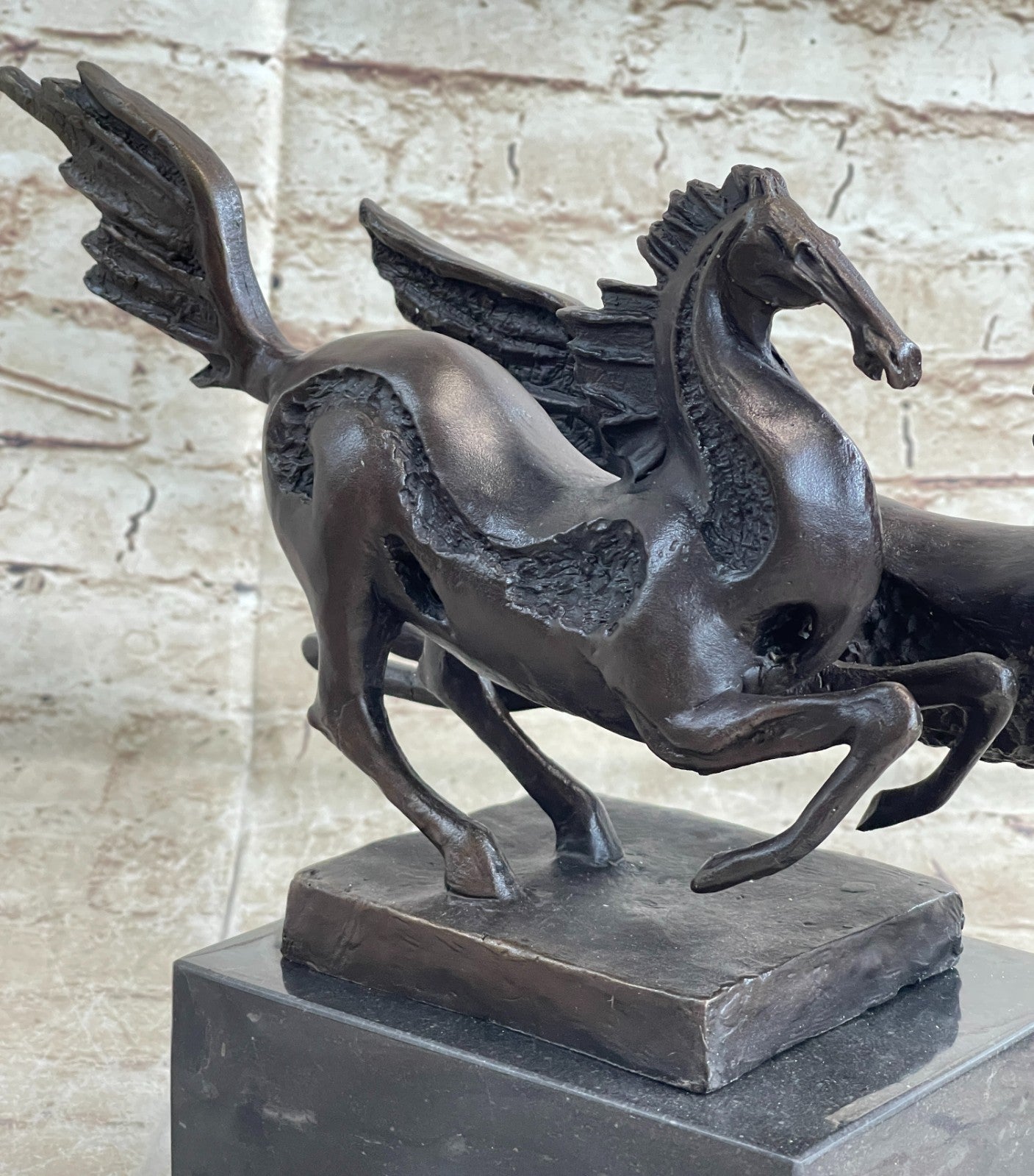 Elegant Equestrian Art Two Horses Running Playing Bronze Marble Statue Sculpture