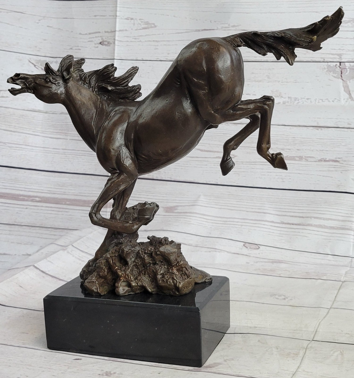 Art Deco Book End Rambunctious Stallion Horse Bronze Sculpture Statue Figure