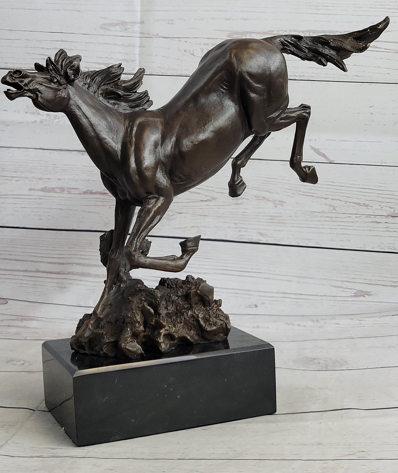Art Deco Book End Rambunctious Stallion Horse Bronze Sculpture Statue Figure