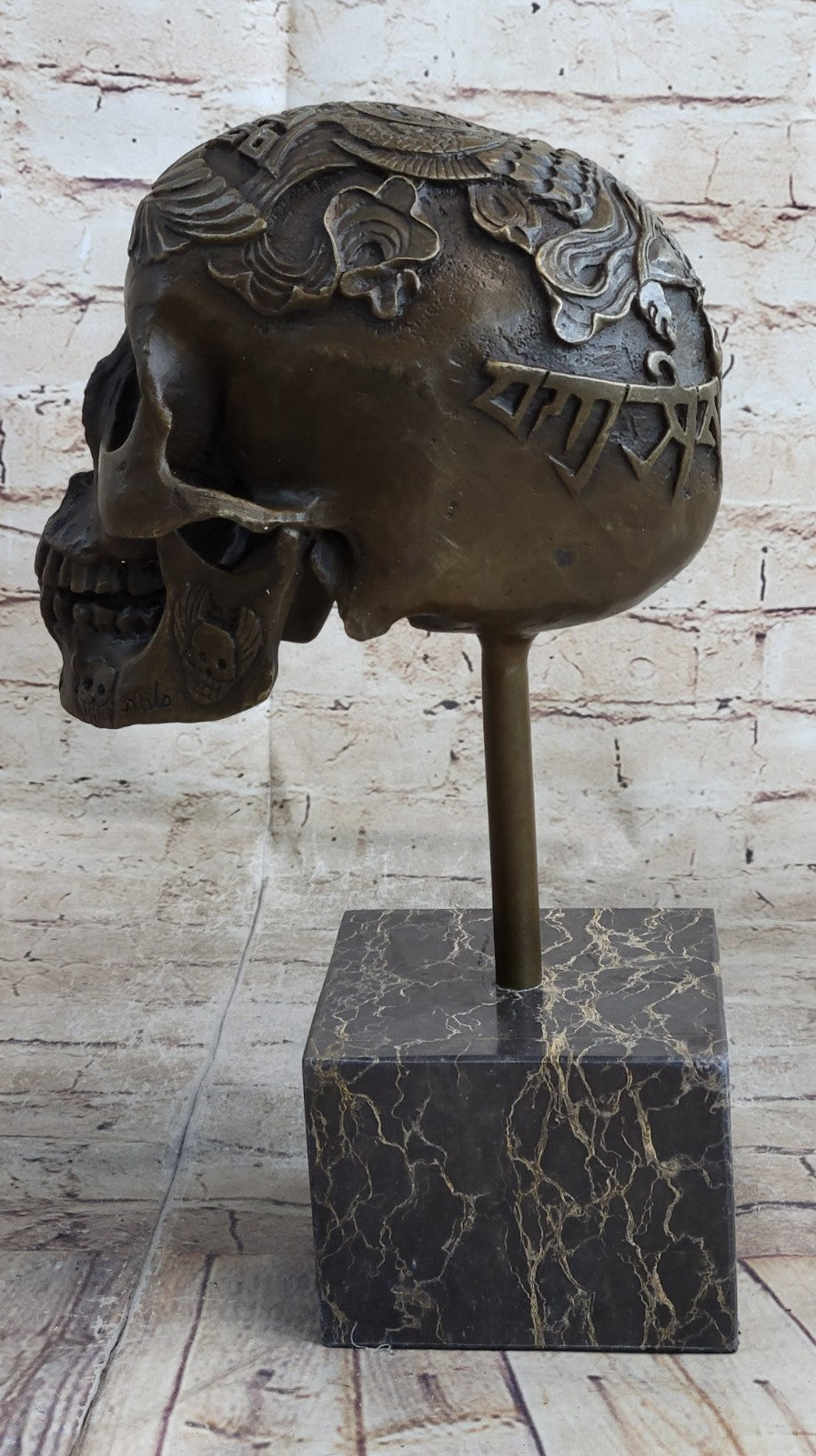 Bronze Sculpture Large Skeleton Head Halloween Home Office Decoration Figurine