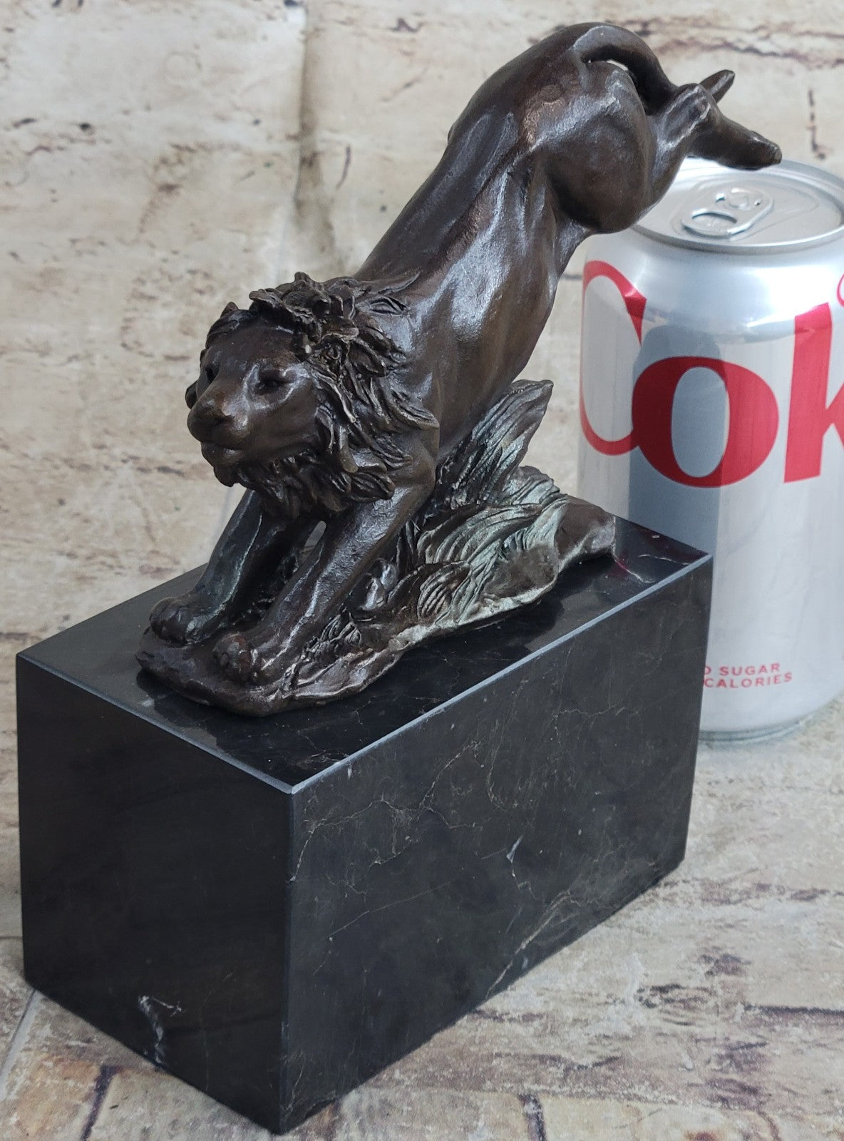 Handcrafted bronze sculpture SALE Animal by Barye Lion Jumping Cast Lost Wax