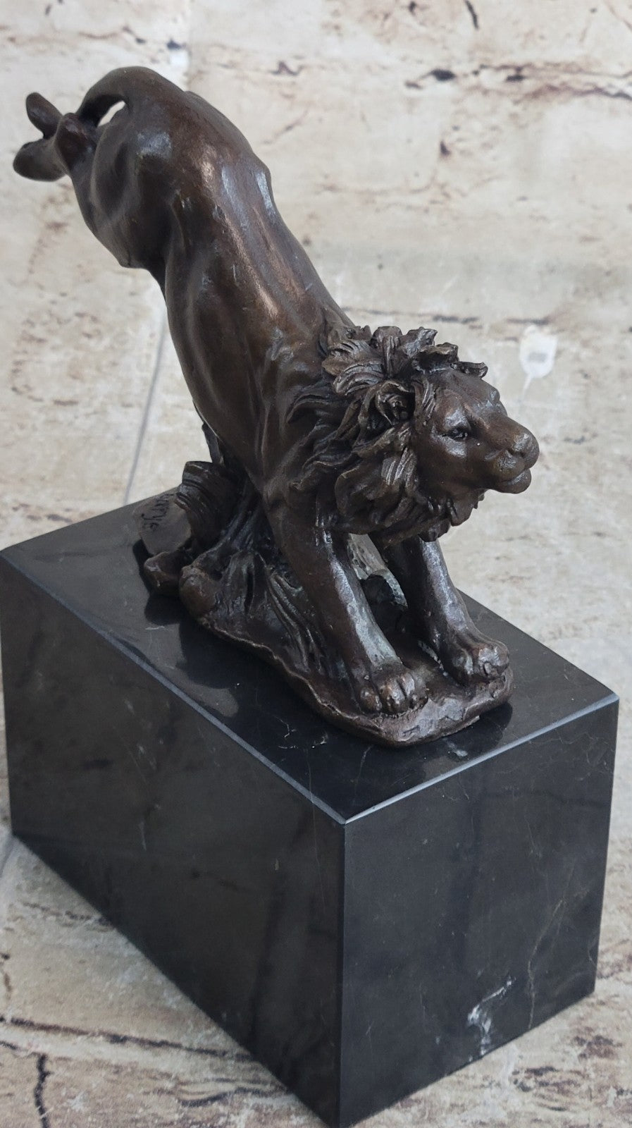 Handcrafted bronze sculpture SALE Animal by Barye Lion Jumping Cast Lost Wax