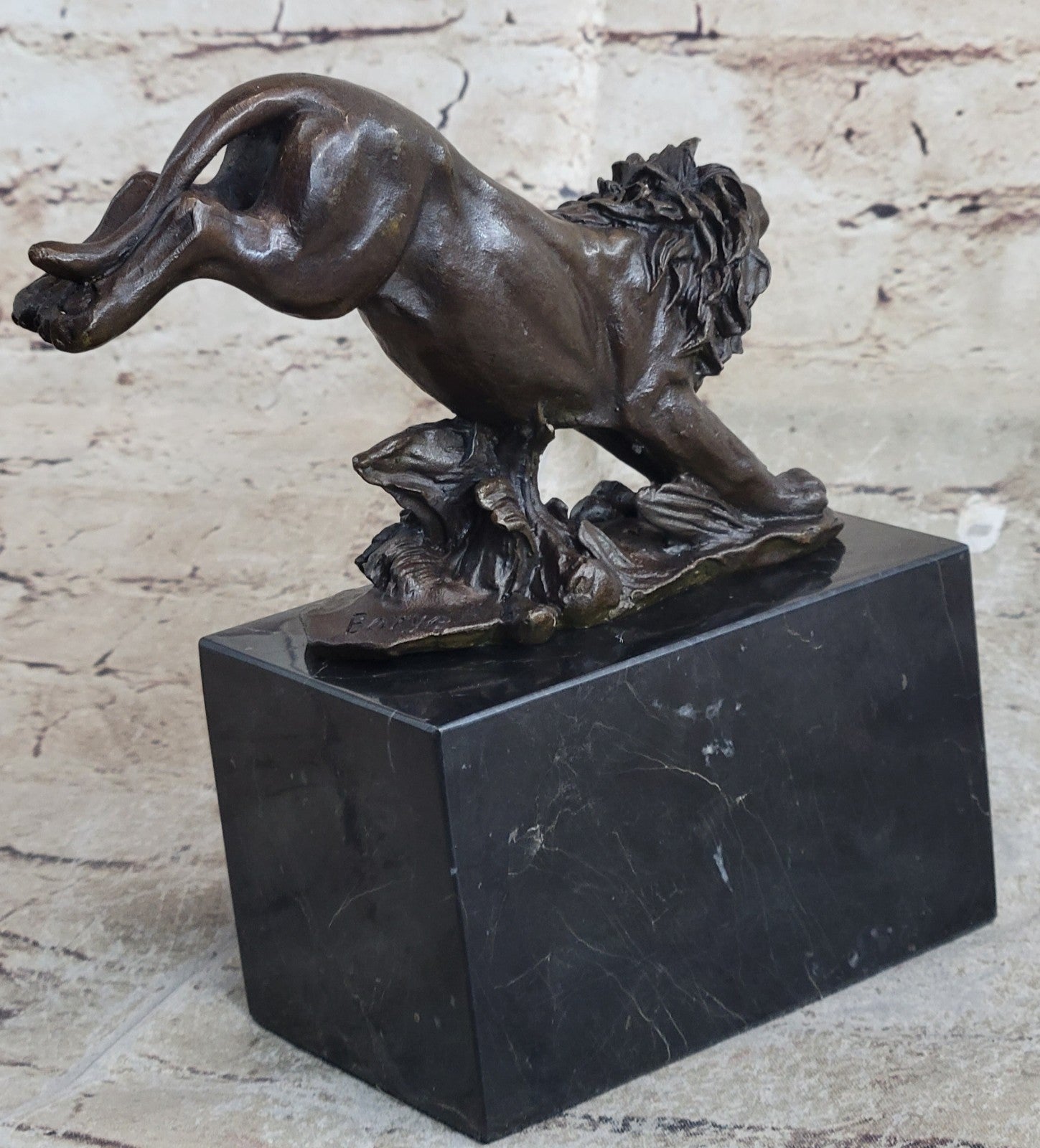 Handcrafted bronze sculpture SALE Animal by Barye Lion Jumping Cast Lost Wax