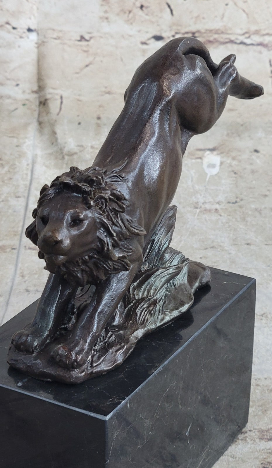 Handcrafted bronze sculpture SALE Animal by Barye Lion Jumping Cast Lost Wax